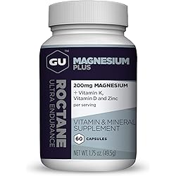 GU Energy Roctane Magnesium Plus Capsules with Vitamin K, D and Zinc, 60-Count Bottle 1-Month Supply