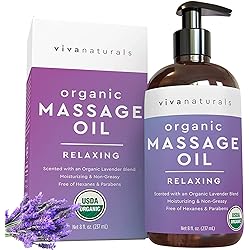 Organic Massage Oil with Lavender Scent 8 fl. oz. - Non-Greasy Lavender Body Oil for Couples, Perfect for Relaxation, USDA Organic Massage Oil for Massage Therapy