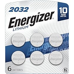 Energizer CR2032 Batteries, 3V Lithium Coin Cell 2032 Watch Battery,White 6 Count