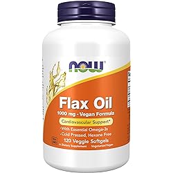 NOW Supplements, Flax Oil 1000 mg with Essential Omega-3s, Cold Pressed, Hexane Free, Vegan Formula, 120 Veg Softgels
