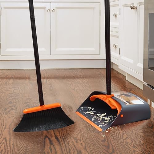 Broom and DustpanDustpan with Broom Combo with 52" Long Handle for Home Kitchen Room Office Lobby Floor Use Upright Stand Up Broom and Dustpan Set for Home