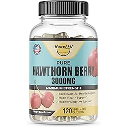 Hawthorn Berry 5:1 Extract, 3000mg per capsule, Healthy Blood Pressure, Promotes Hearth Health, Circulatory & Cardiovascular Health Support, Powerful Antioxidants, 120 Veg Cap, Organic Hawthorn Berry
