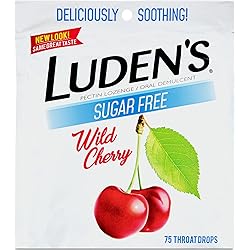 Luden’s Sugar Free Soothing Throat Drops, Wild Cherry Flavor, 75 Drops
