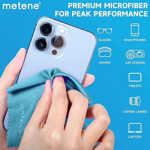 Metene 15 Pack Microfiber Cleaning Cloths 6"x7" in Individual Vinyl Pouches | Glasses Cleaning Cloth for Eyeglasses, Phone, Screens, Camera Lens and Other Delicate Surfaces Cleaner Blue