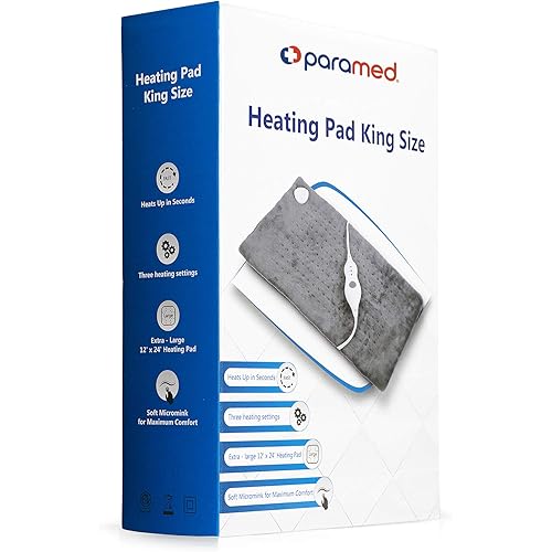 PARAMED Heating Pad XL King Size by Paramed - Extra Large 12” x 24” - Auto Shut-Off Function - for Neck, Back, Shoulder, Menstrual Pain & Sore Muscle Relief – Washable