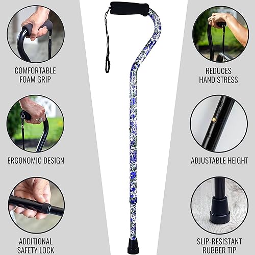 DMI Walking Cane and Walking Stick for Men and Women, Lightweight and Adjustable from 29.3-38.2 Inches, Supports up to 250 lbs with Ergonomic Soft Foam Offset Hand Grip and Wrist Strap, Purple Flower