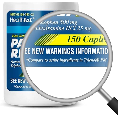 HealthA2Z Extra Strength Pain Relief PM, 150 Caplets, Acetaminophen 500mg | Diphenhydramine 25mg | Pain Reliever Plus Nighttime Sleep Aid | Non-Habit Forming