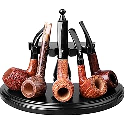 MUXIANG Wooden Tobacco Pipe Stand Holder Rack for 5 Tobacco Pipes, Handmade from Solid Wood Black FA0034