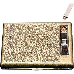 Metal Cigarette case Double Sided Spring Clip Open Pocket Holder with Electric Lighter for 85mm Cigarettes Case Holder,King Size,Protective Security Wallet for Men and WOM