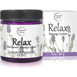 Relax Therapeutic Massage Lotion – All Natural Enriched with Lavender & Peppermint Essential Oils Perfect for Massage Therapy - Massage Cream for Full Body Massage - Brookethorne Naturals 8oz