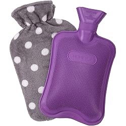 HomeTop Premium Classic Rubber Hot or Cold Water Bottle with Soft Fleece Cover 2 Liters, PurpleGray Polka Dot