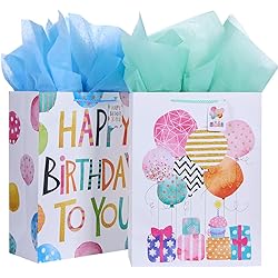 16.5" Extra Large Gift Bags for Birthday Party with Tissue Paper2 Pack, Balloon