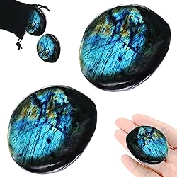 Labradorite Crystal 2 Pieces Natural Crystals Polished Labradorite Palm Stones Irregular Large Crystals Gemstones Natural Labradorite Stone with 2 Flannelette Bags for Anxiety Stress Relief Meditation