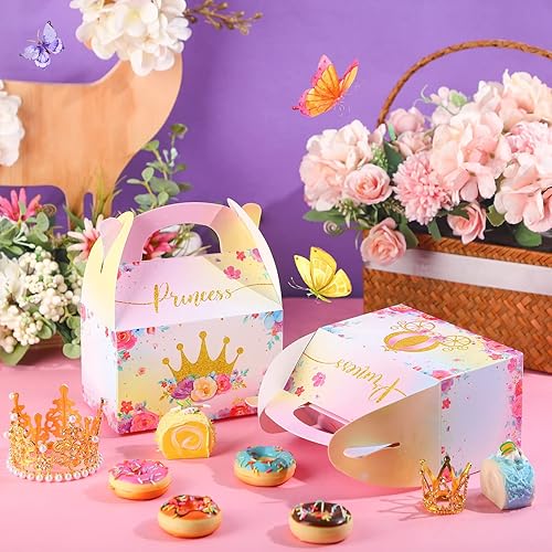 Princess Treat Boxes Pink Princess Boxes Princess Castle Party Gift Boxes Little Princess Crown Goodie Boxes Princess Theme Cardboard Treat Boxes for Girl Birthday Baby Shower Party Favor 12