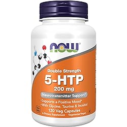NOW Supplements, 5-HTP 5-hydroxytryptophan 200 mg, Double Strength, Neurotransmitter Support, 120 Veg Capsules