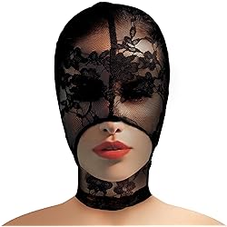 Master Series Lace Seduction Bondage Hood. BDSM Mask and Sexy Fetish Fantasy Costume for Women, Men & Adult Couples. Machine Washable, Polyester, Black, One Size Fits Most