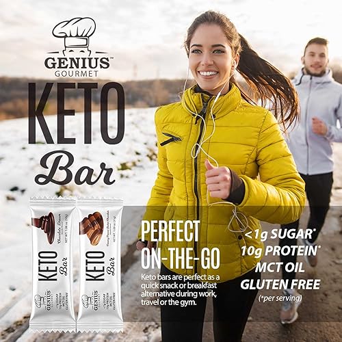 Genius Gourmet Gluten Free Keto Protein Bar, Chocolate Keto Bars, Premium MCTs, Low Carb, Low Sugar Variety Pack, 20 Count Pack of 1