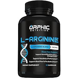 Extra Strength L Arginine - Nitric Oxide Supplement to Support Muscle Health, Exercise Performance and Endurance, Vascularity, Heart Health, Energy Levels - 60 Caps