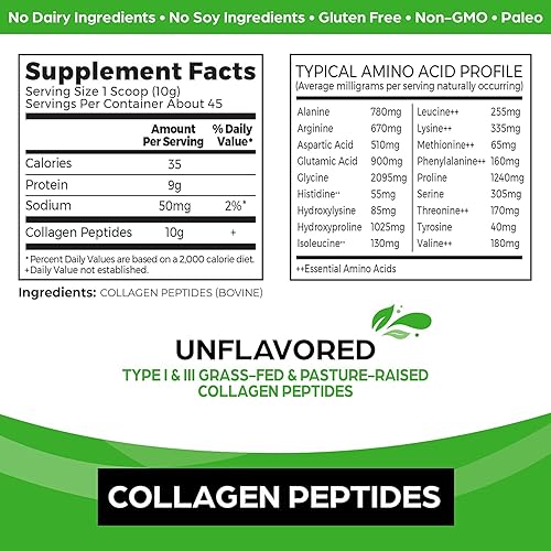 Grass Fed, Pasture Raised Collagen Peptides Powder Unflavored, 16 oz
