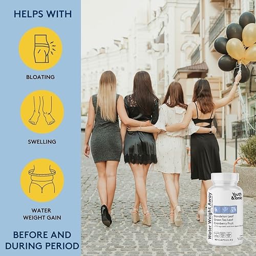 Water Weight Away 90 Counts for Swelling & Belly Bloat to Reduce Full-Feeling Sensation. Period and PMS Support for Women as Natural Diuretic Pills for Water Retention Loss by Youth & Tonic