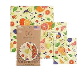 Bee's Wrap - Assorted 3 Pack - Made in USA with Certified Organic Cotton - Plastic and Silicone Free - Reusable Eco-Friendly Beeswax Food Wraps - 3 Sizes S,M,L