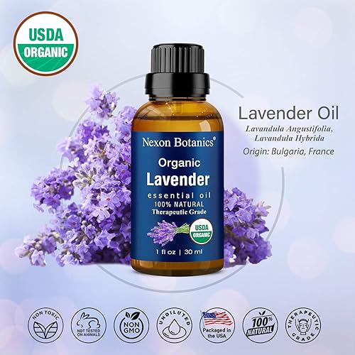 Organic Lavender Essential Oil 30 ml - Natural Lavender Oil for Diffuser, Aromatherapy, Hair Care, Skin Care, Sleep - Blend of Undiluted, Pure Lavandula Angustifolia and Hybrida Oils - Nexon Botanics