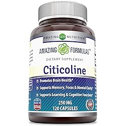 Amazing Formulas Citicoline - 250 Mg Capsules Non-GMO,Gluten Free -Promotes Brain Health - Supports Memory Focus and Clarity - Supports Learning and Cognitive Functions 120 Capsules