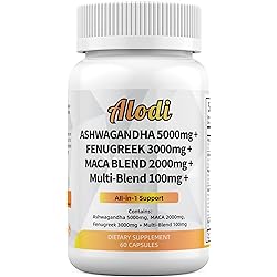 Ashwagandha 5000mg, Fenugreek 3000mg, Maca Root 2000mg All-in-1 Supplement - All Natural Ingredients - 60 Capsules