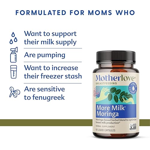 Motherlove More Milk Moringa 60 Liquid caps Moringa-Based Lactation Supplement to Optimize Breast Milk Supply—Non-GMO, Organic Herbs, Vegan, Kosher, Soy-Free