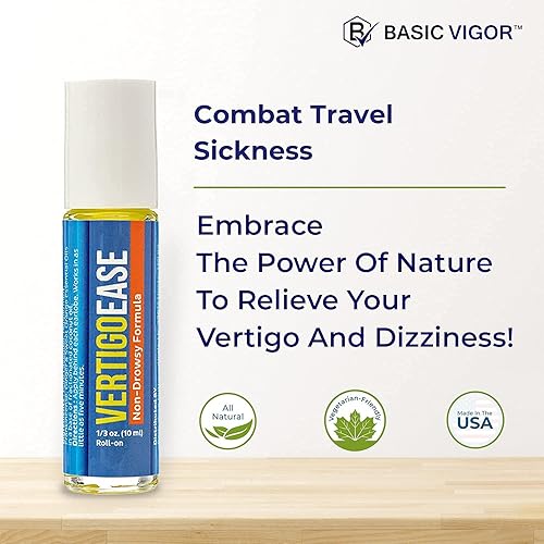 Basic Vigor Vertigo Ease Roll-On 10ml - Natural & Fast-Acting Vertigo Relief, Nausea Relief & Dizziness Relief with Lavender, Ginger, Frankincense & Essential Oils - Combat Travel Sickness
