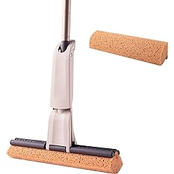 Eyliden Sponge Mop for Floor Cleaning with 2pcs Absorbent Sponge Hands Free Wash Roller Mops for Kitchen Bathroom Office Hardwood Laminate Tile Marble Ceramic Floors