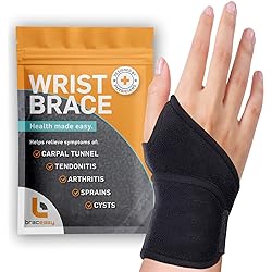 BracEasy Wrist Brace: Left & Right Hand Wrist BraceWrist Support Wrist Wraps - Carpal Tunnel Wrist Brace for Night Support - Wrist Brace for Wrist Pain; Hand Brace; Wrist Guard [Black; Single]