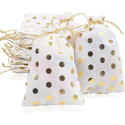 DERAYEE Drawstring Burlap Gift Bags, 5 x 7 Inch Linen doodie Bags for Wedding Party Favors 24-Pack