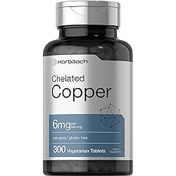 Chelated Copper Supplement 6mg | 300 Tablets | Vegetarian, Non-GMO, Gluten Free | by Horbaach
