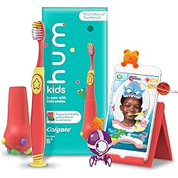 Hum by Colgate Smart Manual Kids Toothbrush Set for Ages 5, Gaming Experience for Teeth Brushing, Extra Soft, Coral