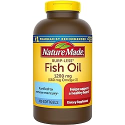 Nature Made Burp-Less Fish Oil 1200 mg, 300 Softgels, Fish Oil Omega 3 Supplement For Heart Health