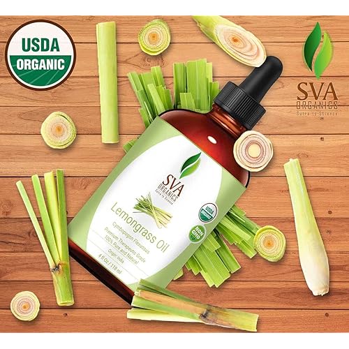 SVA Organics Lemongrass Oil Organic USDA 4 Oz 100% Pure Natural Undiluted Premium Therapeutic Grade Oil for Diffuser, Aromatherapy, Skin, Face & Hair