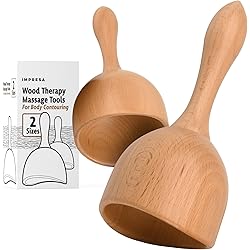 2 Sizes] Wood Therapy Massage Tools for Body Contouring - Lymphatic Drainage Massager to Help Reduce Appearance of Cellulite - Body Shaping Maderoterapia Kit - Copa Sueca Wood Massage Tools