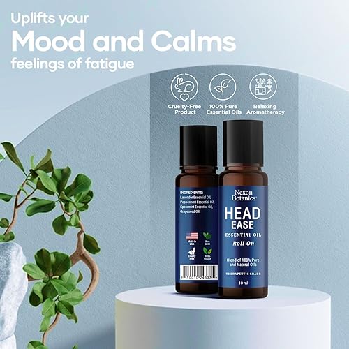 Head Ease Essential Oil Roll-On 10ml - Essential Oil Blend Calms Headache Stick Roll On - Promotes Relaxation - Calming Tension and Headache - Pure Sleep Essential Oil - Nexon Botanics