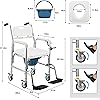 Homguava Bedside Commode Chair, 4 in 1 Shower Commode Wheelchair Rolling Transport Chair Toilet with Arms for Seniors and Disabled Weight Capacity 350lbs White