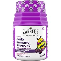 Zarbee'S Elderberry Gummies For Kids, Immune Support With Vit C & Zinc, Daily Childrens Vitamins Gummy, Natural Berry Flavor, 42 Count