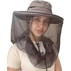 AGGAFA Mosquito Head net hat, UPF 50 Mosquito hat, Best Solution to Keep The Mosquitoes and Bugs Off When Gardening Fishing Camping for Man and Women Grey Color