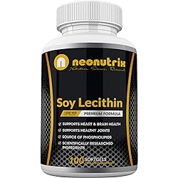 Soy Lecithin Capsules 1200mg One a Day, 100 Softgels Immune Support Supplement Rich in Phospholipids Supports Metabolism, Brain & Heart Health & Cell Functions Made in The USA Non-GMO by Neonutrix