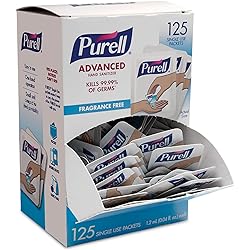 PURELL SINGLES Advanced Hand Sanitizer Gel, Fragrance Free, 125 Count Single-Use Travel-Size Packets - 9620-12-125EC