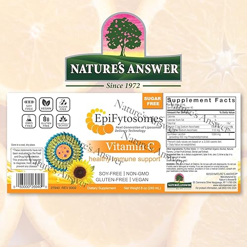 Liposomal Vitamin C Nature’s Answer EpiFytosomes Vitamin C 1,000 mg per Serving - Vegan Dietary Supplement - Soy Gluten Free Non GMO - Ideal for Healthy Immune Support - 6 mL 40 Servings per Bottle