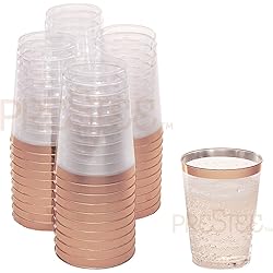 Rose Gold Plastic Cups | 10 oz. 50 Pack | Hard Clear Plastic Cups | Disposable Party Cups | Fancy Wedding Tumblers | Nice Rose Gold Rim Plastic Cups | Elegant Decoration Cups | Plastic Tumblers Bulk