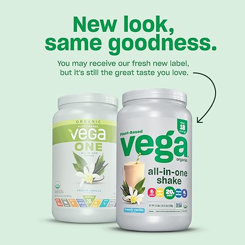 Vega Organic All-in-One Vegan Protein Powder French Vanilla 9 Servings Superfood Ingredients, Vitamins for Immunity Support, Keto Friendly, Pea Protein for Women & Men, 12.2oz Packaging May Vary