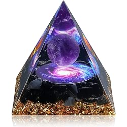 Hopeseed Orgone Pyramid for Positive Energy, Orgonite Amethyst&Obsidian Healing Crystal Pyramids for Reduce Stress Chakra Reiki Healing Meditation Attracts Lucky and Success