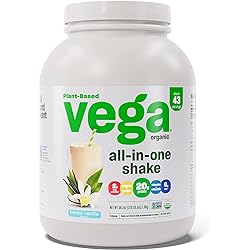 Vega Organic All-in-One Vegan Protein Powder French Vanilla 43 Servings Superfood Ingredients, Vitamins for Immunity Support, Keto Friendly, Pea Protein for Women & Men, 3.10lbsPackaging May Vary