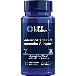 Life Extension Advanced Olive Leaf Vascular Support Promotes Cardiovascular & Circulatory Health – Gluten-Free, Non-GMO, Vegetarian – 60 Vegetarian Capsules